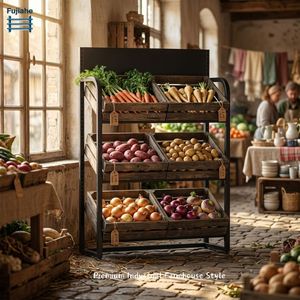 Présentoir de fruits et légumes de supermarché à 3 niveaux caisse en bois épicerie commerciale panneau publicitaire de produits - Product Image 2