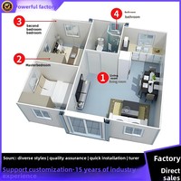 Conteneur pliable à double aile extensible trois-en-un pour appartement, chambre, cuisine, salon, atelier, salle d'activités