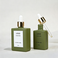 Flacon cosmétique rectangulaire haut de gamme vert mat, flacon compte-gouttes en verre premium pour sérum capillaire anti-âge de luxe, OEM