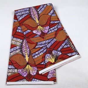 Tissu Wax <span class=keywords><strong>Africain</strong></span> Ankara en Coton Ciré Grand Super Stones Couleur <span class=keywords><strong>Rouge</strong></span>, Motif Wax Doré pour Textiles de Maison, Costumes et Mariages - Product Image 1