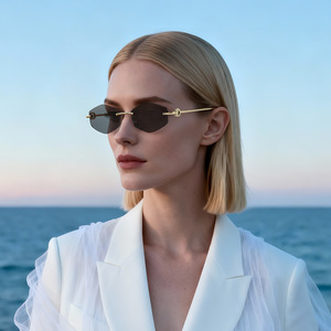 Nuevas Gafas de Sol Poligonales sin Marco para Mujer, Montura Metálica, Lentes de PC con Protección UV400 Tipo 3, Color Dorado - Product Image 4