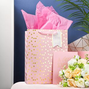 Pink Gold Foil Polka Dot Gift Bag With Card And <b>Tissue</b> Paper Birthday <b>Wedding</b> Bridal Shower Graduation - Product Image 2