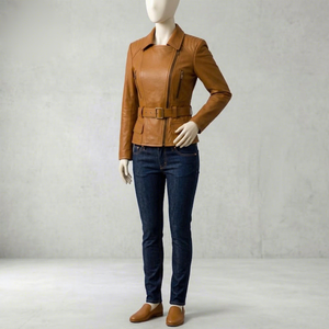 Chaqueta de Motociclista de Cuero Genuino para Hombre, Cuello Camisero, Cierre de Cremallera, Bolsillos con Cinturón, Ropa de Abrigo para Otoño e Invierno, Color Sólido, Corte Regular - Product Image 3