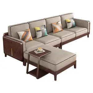 Nieuwe Chinese Stijl Alle Massief Houten Sofa Walnoot Meubelen Hoek Van De Kleine Familie Woonkamer Combinatie Van Modern Eenvoudig Hout