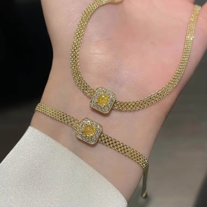 Xinfly 18K Real Gold Fine Jewelry <b>Set</b> Yellow Pendant Necklace Earrings Bracelets <b>Square</b> Wedding Gift Engagement - Product Image 2