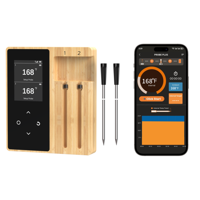 FM2207 Bamboo Plastic Large Screen Digital Bluetooth Wireless Meat Thermometer Smart App Oven Probe IP67 Waterproof Timer