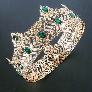 QS عالية الجودة تاج ذهبي للرجال بسيط متعدد الألوان دائرة كاملة غطاء رأس كينج لحفل الزفاف وعيد ميلاد للعروس - Product Image 3