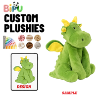 Peluche BIPU OEM Kawaii Dragon Vert, Jouet en Peluche Dragon Cartoon Doux avec Cornes et Ailes Jaunes, Fabricant de Peluches sur Mesure