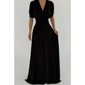 เดรสยาวสีดำสไตล์วินเทจ แบรนด์ Black Elijah รุ่น Sweet ติดกระดุม แขนพอง ผ้าสแปนเด็กซ์ มีซับใน เหมาะสำหรับใส่ในวันที่อากาศเย็นช่วงฤดูใบไม้ร่วง ไซส์ XL - Product Image 3