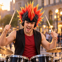 Perruque punk à pointes flamboyantes noires, rouges et jaunes pour adultes, cheveux synthétiques style Mohawk pour Halloween, remise de diplôme, Ramadan, fêtes costumées