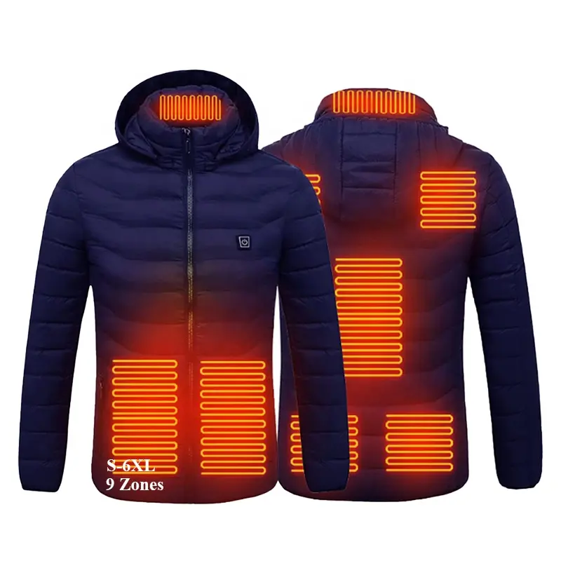 Unisex Heated Jacket 9 Areas Lightweight Heating Outdoor Thermal Detachable Hood Coat Heated Electric Jacket Battery Not Include