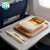Ensemble de couverts compostables en amidon de maïs, couteau, fourchette et cuillère jetables pour la livraison de plats à emporter, emballage alimentaire avec lingettes humides pour les compagnies aériennes