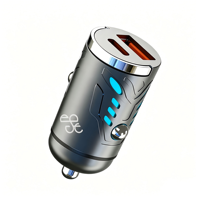 Chargeur de voiture double port PD 30W QC3.0 Type-C USB-A avec anneau de traction dissimulé pour une charge rapide et sécurisée pour téléphone, tablette, appareil photo - Offre Spéciale
