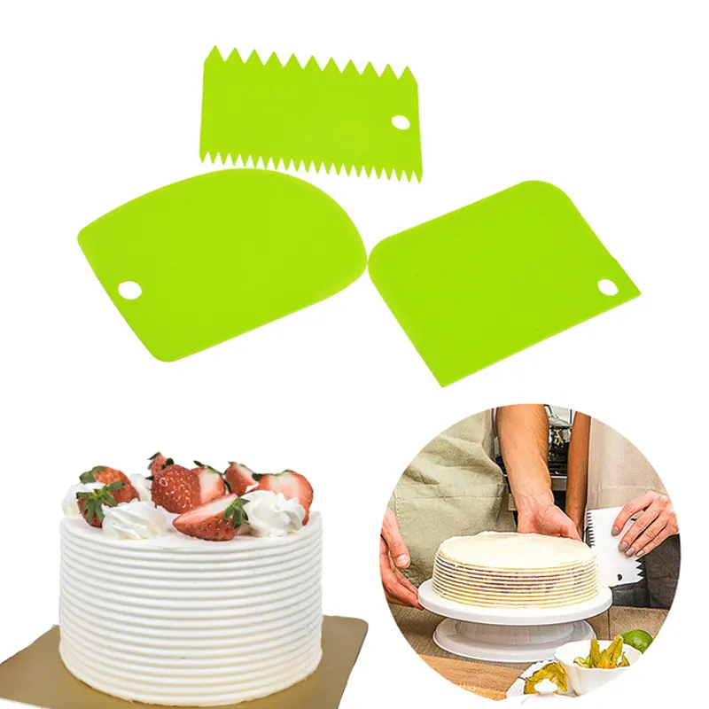 3 adet pişirme pasta araçları plastik hamur bıçak buzlanma fondan kazıyıcı dekorasyon düz pürüzsüz Jagged Edge spatula kesiciler kek aracı