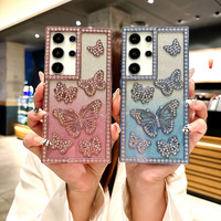 Coque de téléphone papillon diamants brillants pour Samsung S25 Ultra S25 Plus housse de luxe plaquée pour Samsung S24 étuis ultra souples
