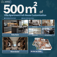 Services de conception 3D sur mesure pour ensembles de meubles de cuisine modernes et luxueux blancs et gris brillants, plans de villas et complexes hôteliers