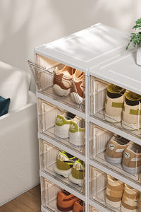 Boîte de rangement pliable pour chaussures, empilable, anti-poussière, meuble à baskets pour salon, étagère à chaussures multi-niveaux, boîtes en plastique, conteneurs - Product Image 4