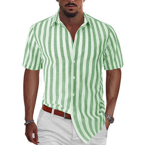 Camicia a righe moda vacanza abbottonata camicie di <span class=keywords><strong>lino</strong></span> 2023 estate <span class=keywords><strong>uomo</strong></span> <span class=keywords><strong>uomo</strong></span> vestiti all'ingrosso manica corta imballaggio personalizzato in rilievo - Product Image 5