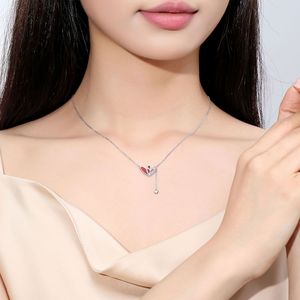 Collana da Donna S925 con Ciondolo a Cuore Trendy, Agata Rossa e Nappe, Catena a Maglie Placcata Argento/Oro Rosa, Stile Bambù, Anniversario Autunno/Inverno - Product Image 4