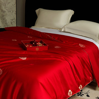 Couette de luxe jacquard en coton pur et soie de mûrier, haute densité de fils, douce, rouge, toutes saisons, avec broderie, pour la maison