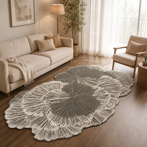 Tapis en laine tufté à la main sur mesure, forme de feuille botanique, tapis fait main à poils longs, décoration moderne pour salon, chambre, hôtel - Product Image 5