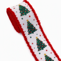 Ruban de Noël à bords effilochés E Magic Wholesale, ruban de Noël à bordure métallique rouge et blanc, ruban artisanal en tissu flocon de neige pour Noël