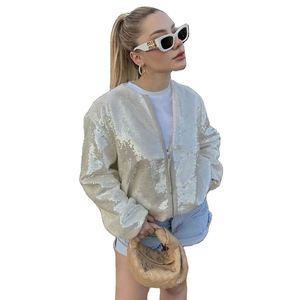 Hauts zippés à la mode personnalisés pour femmes dernière conception veste à paillettes de printemps avec col montant coton tissé respirant pour l'automne - Product Image 2