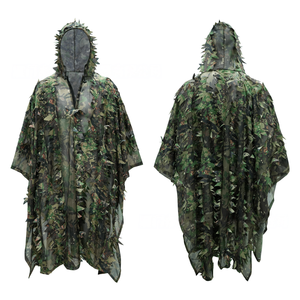 Lightweight 3D Leaf Patterned Outdoor <b>Cloak</b> Poncho <b>with</b> Drawstring <b>Hood</b> for Nature Observation Photography and Field Exploration - Product Image 3