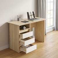 Bureau d'ordinateur compact de 110 cm de large avec 3 tiroirs interchangeables gauche-droite, installation rapide, guide vidéo inclus, idéal pour chambre d'adolescent, usage domestique