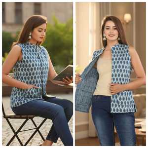 Veste matelassée réversible artisanale de Jaipur, en coton, imprimé ethnique, confortable et chaude, pour femme, idéale pour l'hiver - Product Image 2