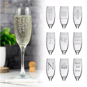 Personalized Wedding <strong>Champagne</strong> <strong>Flutes</strong> Laser Etched Custom Tulip <strong>Champagne</strong> Glass Text Luxury Bespoke Prosecco Glass for Weddings - Product Image 1