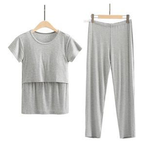 T-<span class=keywords><strong>Shirt</strong></span> à manches courtes et pantalon Long, ensemble de maternité, vêtements de maison décontractés pour femmes enceintes d'été, vêtements d'allaitement, vente en gros - Product Image 3