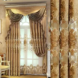 빌라 거실 커튼을 위해 설계된 맞춤형 럭셔리 유럽 자수 커튼 창 커튼 골드 자수 꽃 CSD