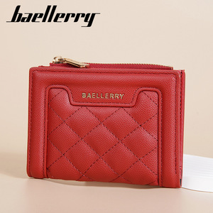 กระเป๋าสตางค์ใบเล็กสำหรับผู้หญิง Baellerry สีแดง แบบเย็บลายตาราง พร้อมซิปใส่เหรียญ ใช้ได้ทุกวัน - Product Image 1