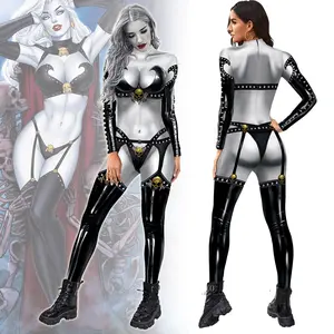NADANBAO yeni tasarım Cosplay tulumlar toptan ucuz kostüm kadın tek parça fermuar süper serin cadılar bayramı kostüm