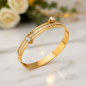 Elegante Brazalete de Acero Inoxidable Chapado en Oro con Cristales de Estrás, Diseño de Doble Arco, Unisex, para Uso Diario, Joyería Fina - Product Image 2