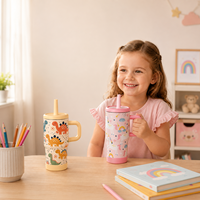 Gourde isotherme pour enfants de 14 oz avec paille, en acier inoxydable, à double paroi sous vide, anti-fuite, sans BPA, pour l'école et les voyages