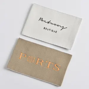 Etichetta in tessuto per indumenti con Logo privato personalizzato in cotone organico vestiti ad alta densità etichetta tessuta in raso etichette in cotone intrecciato per abbigliamento