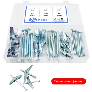 24 Stuks 48 Stuks 32 Stuks Verzinkt Koolstofstaal Combinatie Box Set Lente Toggle Ankers Met M4 Draadkop Verwijderbaar Voor Gipsplaten - Product Image 1