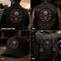 En gros, Patch de motard Born to Ride Skull Morale Flame Wrench, rond, noir et orange, brodé, pour gilet, veste, sac
