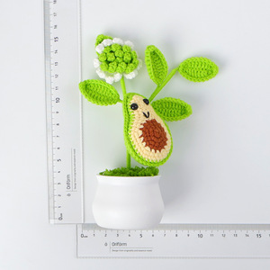 Árbol de aguacate de ganchillo con cara sonriente bonita creativa con hojas y <span class=keywords><strong>maceta</strong></span> blanca, flor de punto de lana al por mayor, adorno diario - Product Image 6