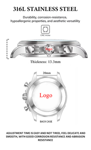 นาฬิกาควอตซ์หรูหราพร้อมโลโก้สั่งทำ ตัวเรือนสแตนเลส กระจกแซฟไฟร์ สายซิลิโคน กลไก VK63 โครโนกราฟ กันน้ำ - Product Image 4