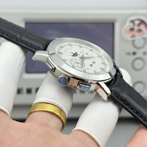 Custom Limited Edition <b>Automatic</b> Gear <b>Chronograph</b> Moon Phase Watch Silver Case Black Leather Strap Men High End Luxury - Product Image 4
