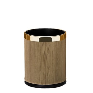 Stylish Wood Grain Trash Can 12L Cylindrical Decorative Indoor Waste <b>Bin</b> For Living Room Bedroom Hotel Use - Product Image 3