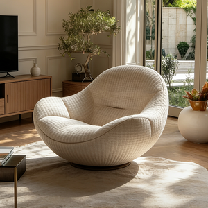 Poltrona Girevole Moderna in Bouclé Stile Nordico Bianco <span class=keywords><strong>Crema</strong></span> Circolare per Soggiorno Arredo di Lusso Confortevole - Product Image 5