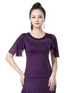 Nuevas Blusas de Baile Latino para Mujer, Ropa para Actuaciones de Baile, Tops Modernos Estándar para Vals, <span class=keywords><strong>Camisetas</strong></span> de Manga Corta para Práctica de <span class=keywords><strong>Salsa</strong></span> y Rumba - Product Image 4