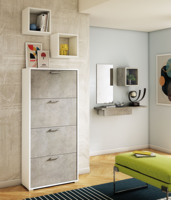 Meuble à chaussures double étage en bois avec 4 portes, design moderne pour salle à manger et salon, rangement domestique
