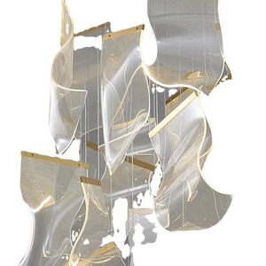 Lampadario Sospeso per Hotel, Design Nordico in Alluminio, LED Dorato con Telecomando, Lampada Moderna Luminosa per Illuminazione Soggiorno - Product Image 6