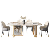 Table à manger rectangulaire moderne minimaliste italienne extensible et pliable pour 6 personnes, avec structure en métal et plateau en marbre, idéale pour les petits appartements
