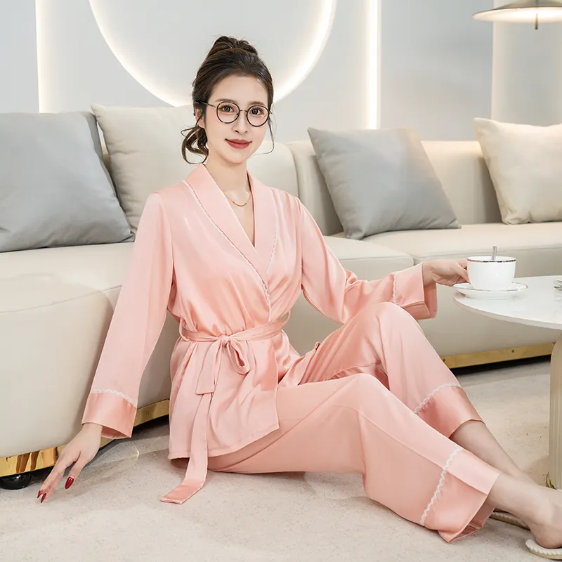 High quality femme ladies women pajamas bride satin ice silk kimono robes bridesmaid pants pajama sets